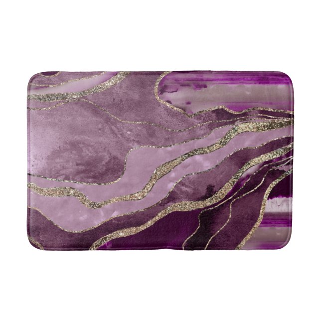 Mauve Pink Marble Agate Gold Glitter Glam #1  Bath Mat (Front)