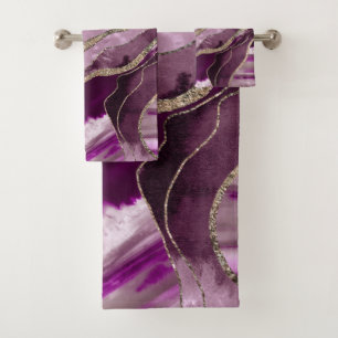 Mauve Pink Marble Agate Gold Glitter Glam #1  Bath Towel Set