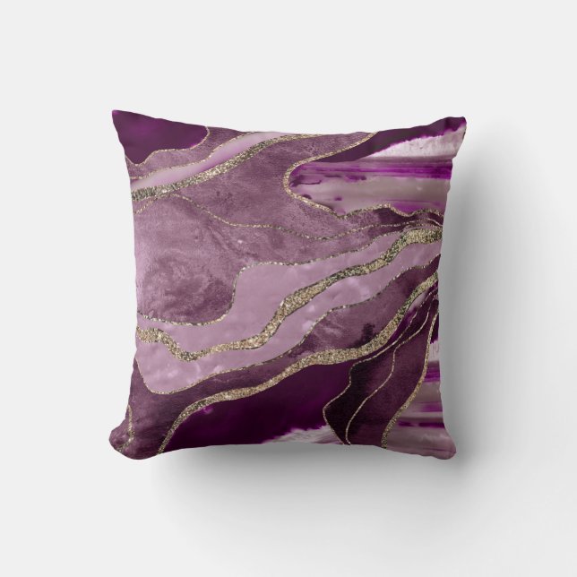 Mauve Pink Marble Agate Gold Glitter Glam #1  Cushion (Front)