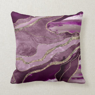 Mauve Pink Marble Agate Gold Glitter Glam #1  Cushion