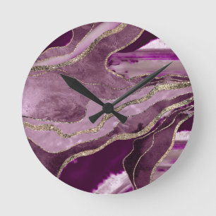 Mauve Pink Marble Agate Gold Glitter Glam #1 Round Clock
