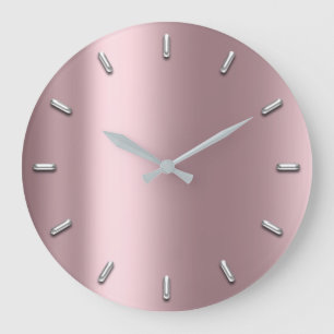 Mauve Pink Metallic Minimal Silver Grey Large Clock