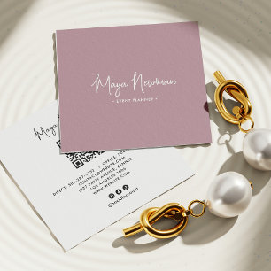 MAUVE PINK Modern CHIC Minimal QR Code  Square Business Card