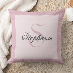 Mauve Pink Modern Unique Typography Monogram Name Cushion