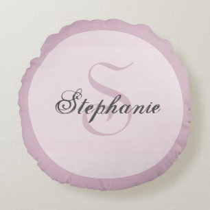 Mauve Pink Modern Unique Typography Monogrammed Round Cushion