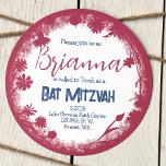 Mauve Pink, Navy Blue Bat Mitzvah Invitation<br><div class="desc">This unique round design with mauve pink wild flowers is attractive with a navy blue floral pattern on the back. Easily modify the text and transfer this design to labels and signs. This shade of pink is versatile for blush pink, rose pink, or heather mauve colour themes. A cute pink...</div>