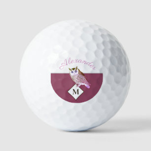 Mauve Pink Owl Monogram Name Golf Head Cover Balls