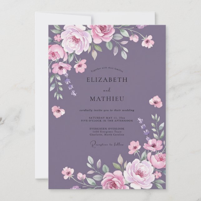 Mauve Pink Petal Wedding Invitation (Front)