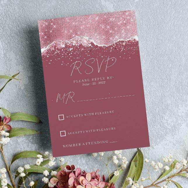 Mauve pink rose gold silver glitter RSVP  Invitation (Mauve pink rose gold silver glitter RSVP )