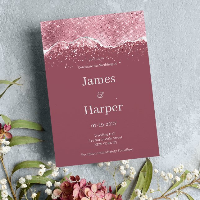 Mauve pink rose gold silver glitter Wedding  Invitation (Mauve pink rose gold silver glitter Wedding )