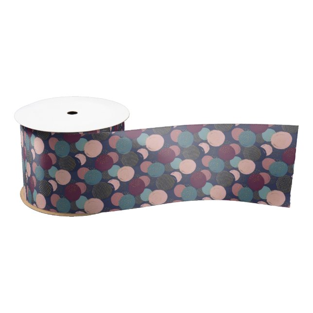 Mauve Pink Teal Sphere  – Modern Geometric Satin Ribbon (Spool)