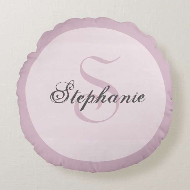 Mauve Pink Typography Modern Unique Monogram Name Round Cushion (Front)