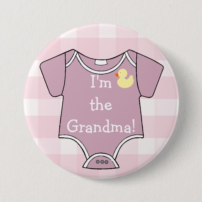 Mauve Plaid I'm The Grandma Baby Shower 7.5 Cm Round Badge (Front)
