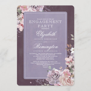 Mauve Plum Lilac Vintage Floral Engagement Party Invitation