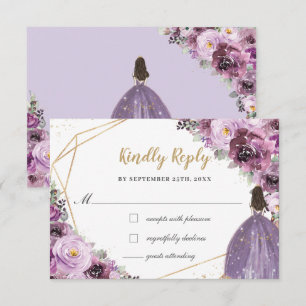 Mauve Plum Purple Floral Quinceañera Princess RSVP Card