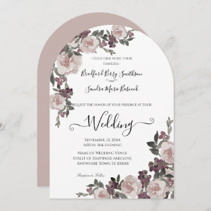 Mauve Plum Watercolor Floral Wedding Invitation