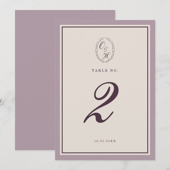 Mauve Plum Wedding Table Number (Front/Back)