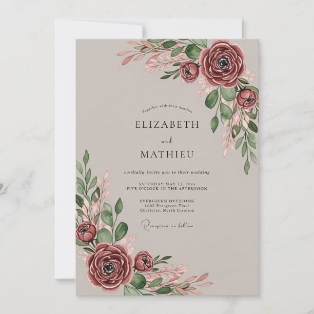 Mauve Poetic Romantic Wedding Invitation (Front)