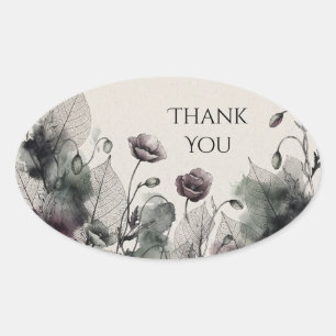Mauve Poppy Botanical Wedding Thank You Oval Sticker
