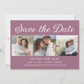 Mauve Purple 4-Photo 2-Sided Wedding Save Date  Save The Date