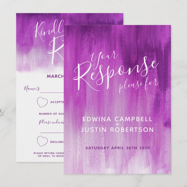 Mauve purple abstract art wedding reply RSVP Invitation (Front/Back)