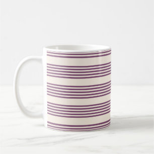 Mauve purple and beige five stripes pattern coffee mug