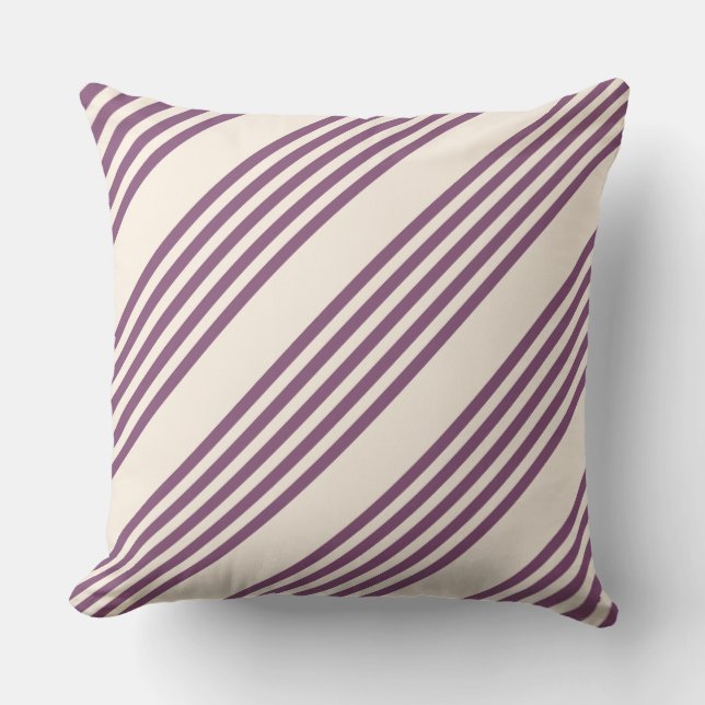 Mauve purple and beige five stripes pattern cushion (Front)