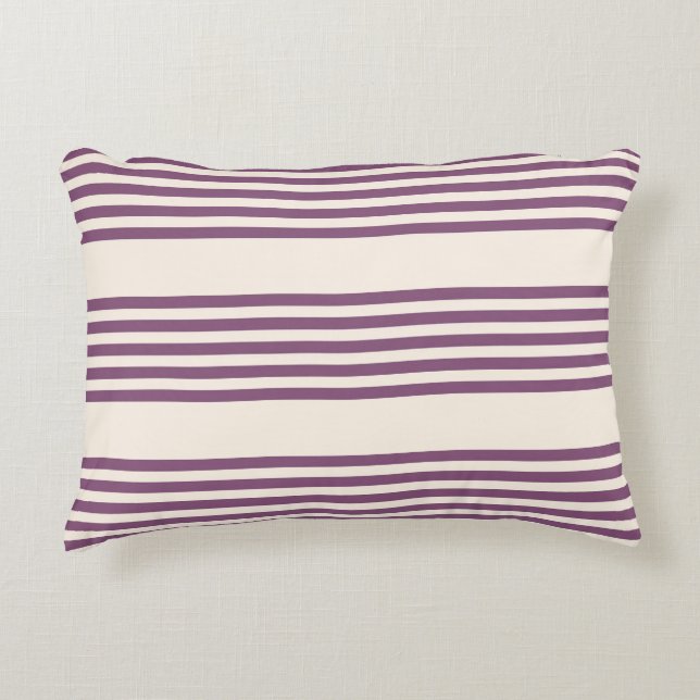 Mauve purple and beige five stripes pattern decorative cushion (Front)