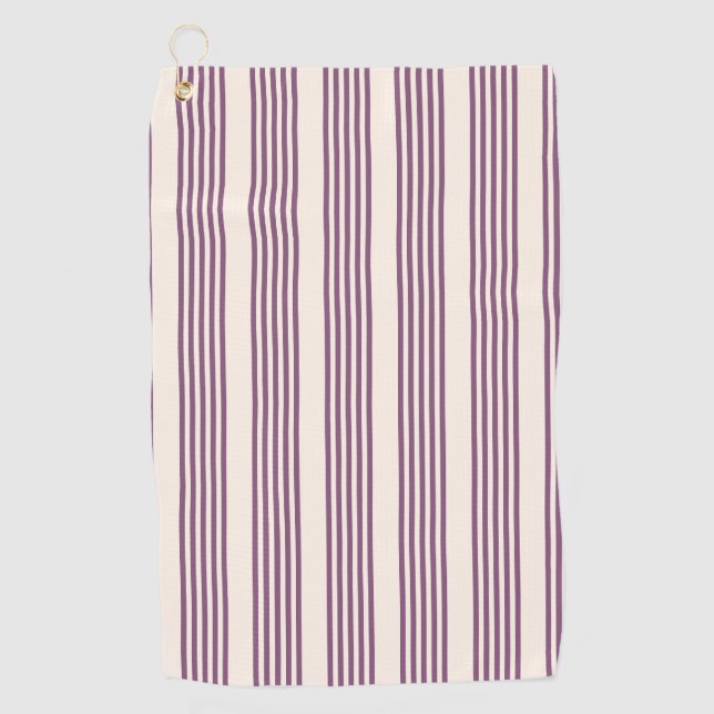 Mauve purple and beige five stripes pattern golf towel (Front)