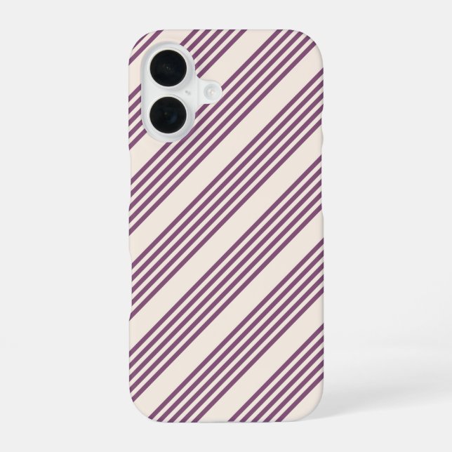 Mauve purple and beige five stripes pattern iPhone 16 case (Back)