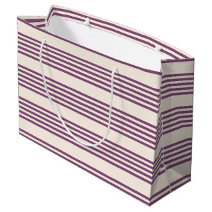 Mauve purple and beige five stripes pattern large gift bag