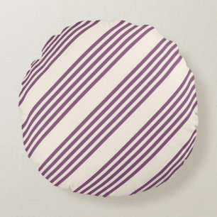 Mauve purple and beige five stripes pattern round cushion