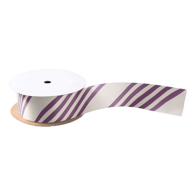 Mauve purple and beige five stripes pattern satin ribbon (Spool)