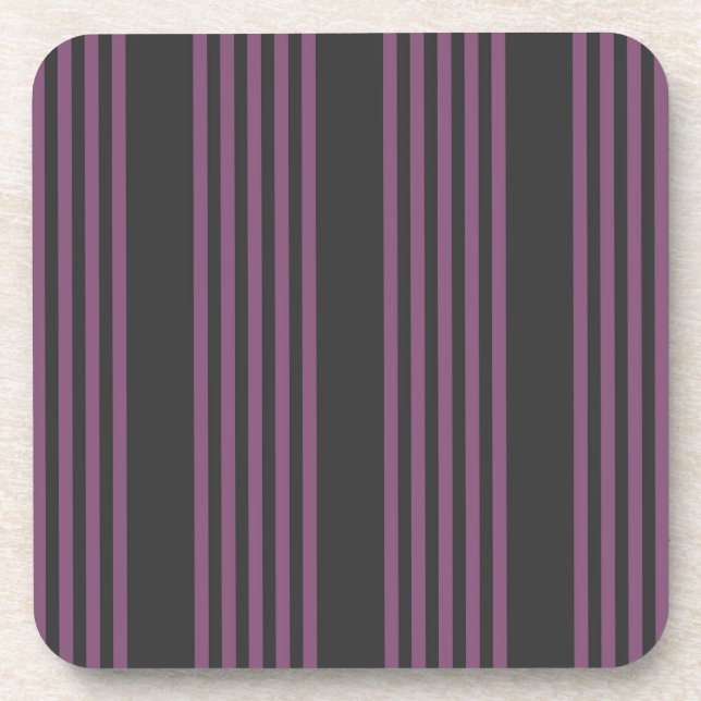 Mauve purple and charcoal five stripes pattern coaster (Front)