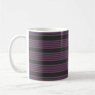 Mauve purple and charcoal five stripes pattern coffee mug