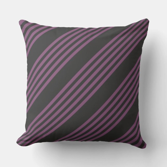 Mauve purple and charcoal five stripes pattern cushion (Front)