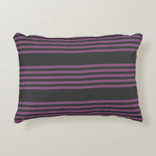 Mauve purple and charcoal five stripes pattern decorative cushion