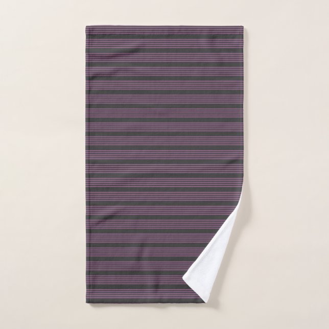 Mauve purple and charcoal five stripes pattern hand towel (Hand Towel)