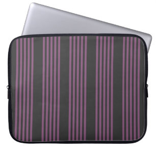 Mauve purple and charcoal five stripes pattern laptop sleeve
