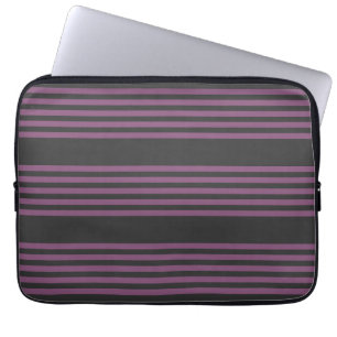 Mauve purple and charcoal five stripes pattern laptop sleeve