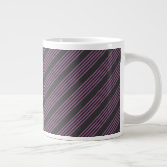 Mauve purple and charcoal five stripes pattern large coffee mug (Right)
