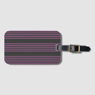 Mauve purple and charcoal five stripes pattern luggage tag