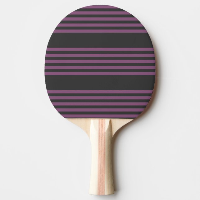 Mauve purple and charcoal five stripes pattern ping pong paddle (Front)