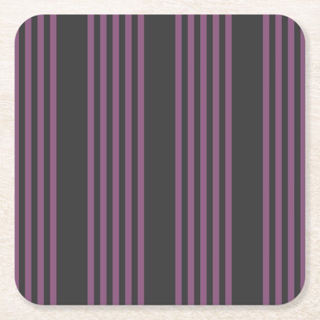 Mauve purple and charcoal five stripes pattern square paper coaster (Front)
