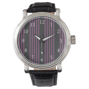 Mauve purple and charcoal five stripes pattern watch
