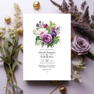 Mauve Purple and Greenery Floral Wedding Invitation