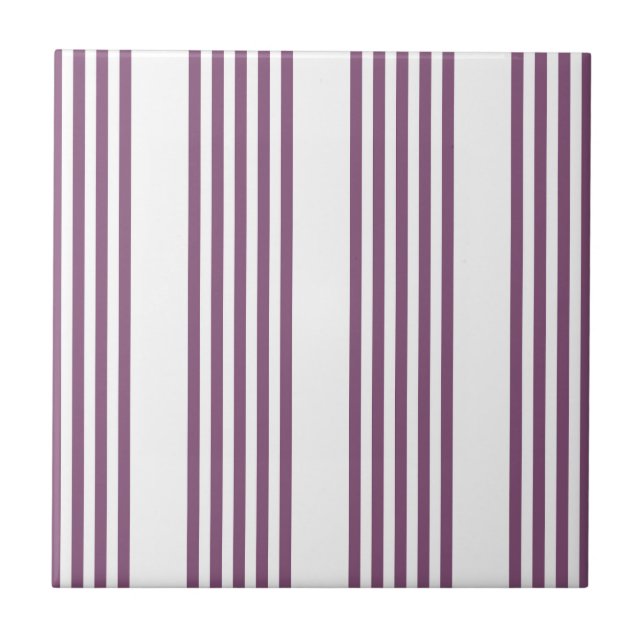 Mauve purple and white five stripes pattern ceramic tile (Front)
