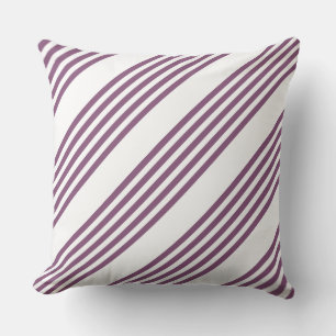 Mauve purple and white five stripes pattern cushion