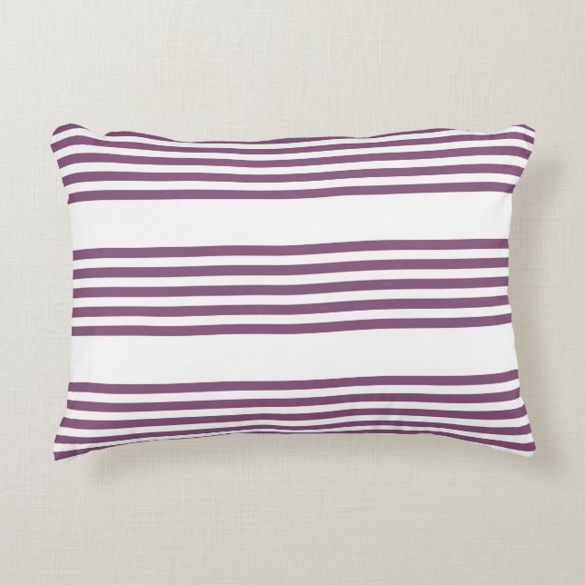 Mauve purple and white five stripes pattern decorative cushion (Front)