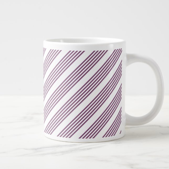 Mauve purple and white five stripes pattern large coffee mug (Right)